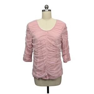 Sundance Women Pink Ruched Mesh Sleeve Scoop‎ Neck Top Size L
